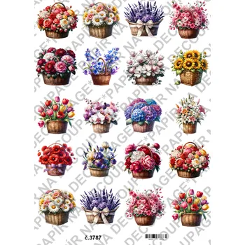 Umělecký papír Rýžový a soft papír na decoupage - Květinový košík - KB03787 Materiál: Soft, Rozměr: A4