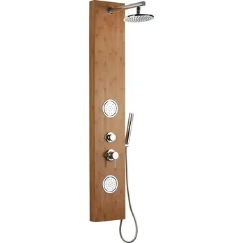 Sprchový set SIKO Sprchový panel SIKO Bamboo Shower na stěnu s pákovou baterií bambus BAMBOOSHOWER