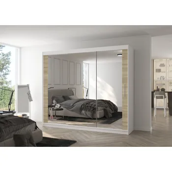 Šatní skříň ADRK Šatní zrcadlová skříň posuvná CHESTER W-S 250, dub sonoma/bílá