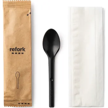 Jednorázové nádobí REFORK Coffee set černý (lžička, ubrousek), 1000 ks