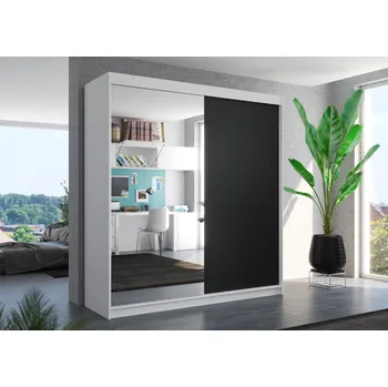 Šatní skříň ADRK Šatní zrcadlová skříň posuvná DELLA W-B 200, černá/bílá