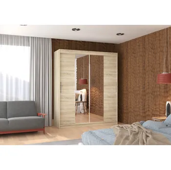 Šatní skříň ADRK Šatní zrcadlová skříň posuvná DALLAS S 180, dub sonoma