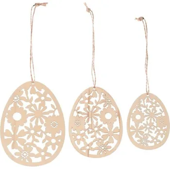 Velikonoční dekorace Vajíčko - závěsné, dřevo, přírodní, cena za balení (3 ks)