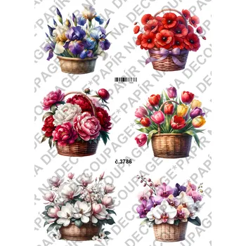 Umělecký papír Rýžový a soft papír na decoupage - Květinový košík - KB03786 Materiál: Soft, Rozměr: A4