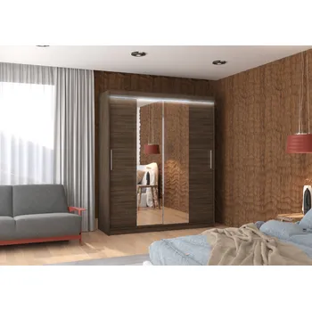 Šatní skříň ADRK Šatní zrcadlová skříň posuvná s LED osvětlením DALLAS CH 180 L, choco