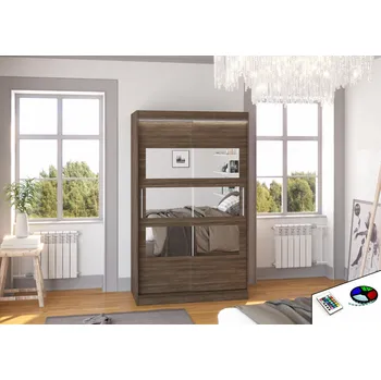 Šatní skříň ADRK Šatní zrcadlová skříň posuvná s LED osvětlením KOLORADO CH 120 L, choco