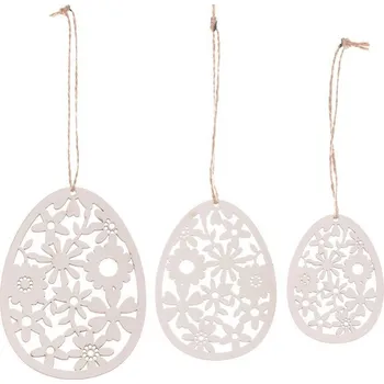 Velikonoční dekorace Vajíčko - závěsné, dřevo, bílé, cena za balení (3 ks)