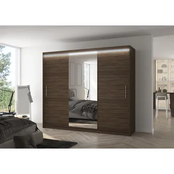 Šatní skříň ADRK Šatní zrcadlová skříň posuvná s LED osvětlením DENIS CH 250 L, choco