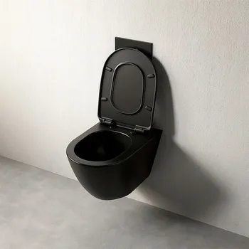 Klozet Černá toaletní mísa bez okrajů volně stojící duroplastové prkénko s vířivým splachováním