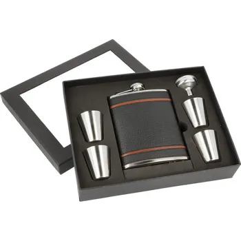 Placatka KRCZ Placatka nerezová + pohárek sada, koženka, černá