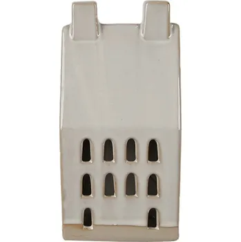 Vánoční dekorace Béžová dekorace porcelánový domek s Led světýlky Christmas House L - 9*8*18 cm