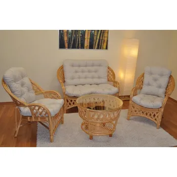 Sedací souprava Ratanová sedací souprava s pohovkou medová - Ratanová sedací souprava s pohovkou medová (polstry viz foto)