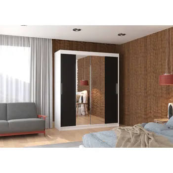 Šatní skříň ADRK Šatní zrcadlová skříň posuvná DALLAS W-B 180, černá/bílá