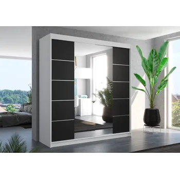 Šatní skříň ADRK Šatní zrcadlová skříň posuvná DALMATIA W-B 200, černá/bílá