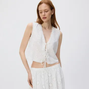 Dámské tričko Reserved - Bavlněný top s vázáním - bílá - YE343-00X - YE343-00X-S