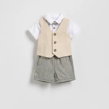 Chlapecké kalhoty Reserved - Elegantní souprava s motýlkem - hnědá - 513BF-88X - 513BF-88X-80