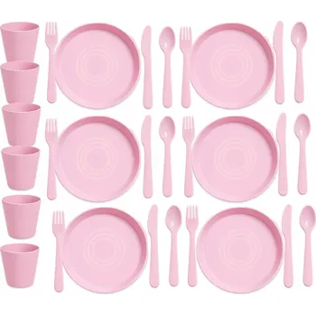 Talíř PIKNIKOVÝ SET turistický TALÍŘ KUBEK PŘÍBOR 6 osob opakovaně použitelný 31el.