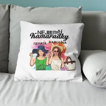 „Nejlepší kamarádky“ s možností výběru barvy vlasů a jména - Dekorační polštář s potiskem Barva: 00 - Bílá
