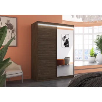 Šatní skříň ADRK Šatní zrcadlová skříň posuvná s LED osvětlením JORDI CH 150 L, choco