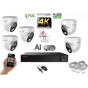 Kompletní kamerový systém Monitorrs Security AI Hybrid Light IP 5 kamerový set 8 Mpix WDome (6481K5) (Monitorrs Security)