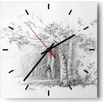 Hodiny Velké nástěnné hodiny na zeď 40x40 Les Skleněné hodiny Čtvercové Tiché