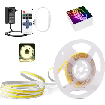 LED páska LED pásek 10M COB + napájecí adaptér + DÁLKOVÝ OVLADAČ, neutrální bílá, 320 LED/M