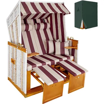 TecTake plážový koš s polstrováním vč. ochranné plachty červená/bílá