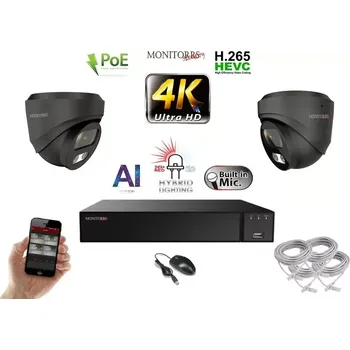Kompletní kamerový systém Monitorrs Security AI Hybrid Light IP 2 kamerový set 8 Mpix GDome (6482K2) (Monitorrs Security)