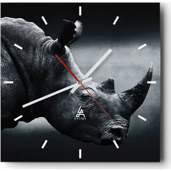 Hodiny Velké nástěnné hodiny 40x40 Nosorožec Skleněné tiché hodiny