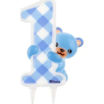 Dortová svíčka Svíčka na dort číslo 1 s Medvídkem Modrá