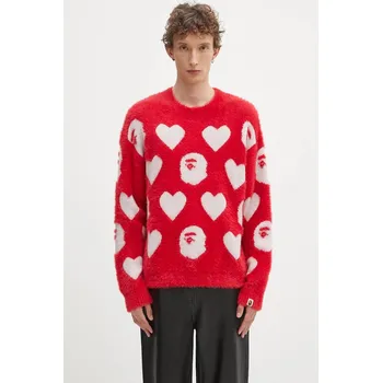 Dámský svetr Svetr z vlněné směsi A Bathing Ape I love bape monogram červená barva, 1K80220006, ONE SIZE, 33X