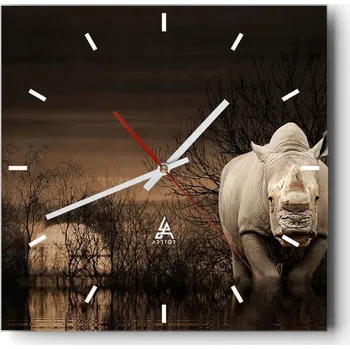 Hodiny Nástěnné hodiny do kuchyně 30x30 Nosorožec Stylové hodiny na skle Loft Tiché