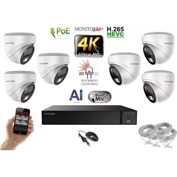 Kompletní kamerový systém Monitorrs Security AI Hybrid Light IP 6 kamerový set 8 Mpix WDome (6481K6) (Monitorrs Security)
