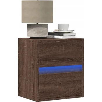 Noční stolek VidaXL Závěsný noční stolek s LED osvětlením, hnědý dub