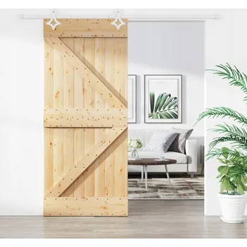 Interiérové dveře VidaXL Posuvné dveře s kováním, 90x210 cm, masivní borové dřevo