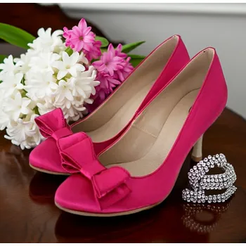 Dámské lodičky Tmavě růžové svatební lodičky s mašlí Velikost obuvi: 34