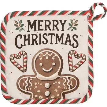 Chňapka Béžová bavlněná chňapka podložka s perníčky Gingerbread Magic - 20*20 cm