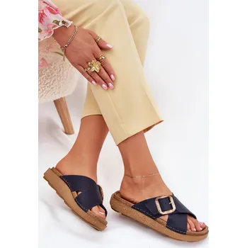 Dámská obuv Dámské Kožené Klapky S Přezkou Inblu Tmavě Modré Inblu modrá 3341503