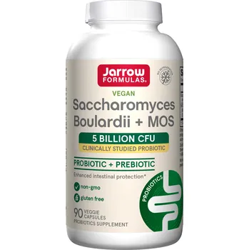 Zdraví Jarrow Saccharomyces Boulardii + MOS, Probiotika, 5 miliard CFU, 90 rostlinných kapslí s pomalým uvolňováním