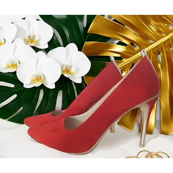 Dámské lodičky Žakárové svatební lodičky červenozlaté Velikost obuvi: 34