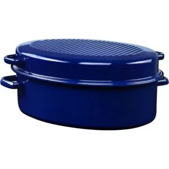 Smaltovaný oválný pekáč s víkem - modrý