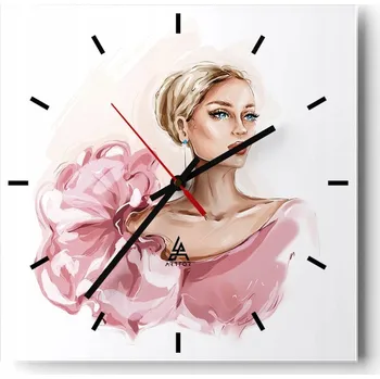 Hodiny Nástěnné hodiny do kuchyně 30x30 Žena Stylové hodiny na skle Loft Tiché