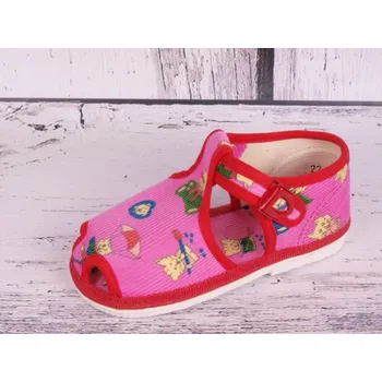 Dívčí bačkory Bačkůrky papučky HP Čechtín 505 růžové s kočičkami a medvídky velikost: 17