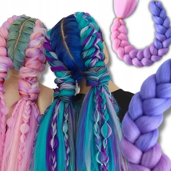 Příčesek Syntetické Vlasy Copánky Barevné Duhové Copy Prameny Ombre