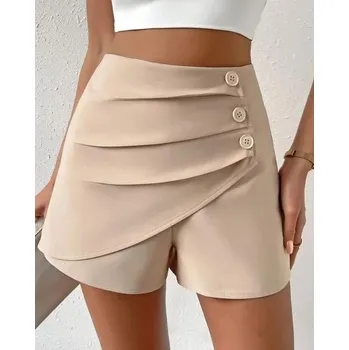Dámské kalhoty Dámské elegantní kraťasy s vysokým pasem Barva: Béžová, Velikost: XXL