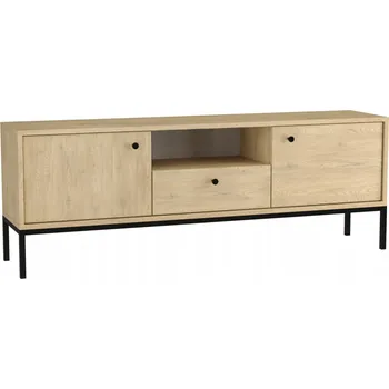 Televizní stolek TV stolek 150 cm, 3 dvířka, hladká čela na kovovém rámu Dub Cremona