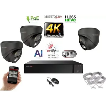 Kompletní kamerový systém Monitorrs Security AI Hybrid Light IP 3 kamerový set 8 Mpix GDome (6482K3) (Monitorrs Security)