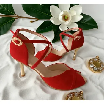 Dámské lodičky Semišové svatební boty se zlatým podpatkem - barva karmín Velikost obuvi: 34