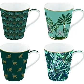 Easy Life, Itálie Easy Life - Porcelánové hrnky na kávu Jungle - 4*300 ml Barva: jako na obrázku