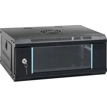 Rozvaděč SKŘÍŇ SERVEROVÁ ZÁVĚSNÁ 4U 19" IP20 53X40X21CM ČERNÁ SKLENĚNÉ DVEŘE